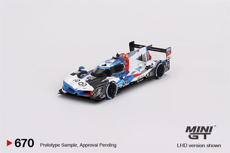  Mô hình xe đua BMW M HYBRID V8 GTP #24 BMW M TEAM RLL 2023 IMSA DAYTONA 24 HRS bản card tỉ lệ 1:64 MiniGT MGT00670 