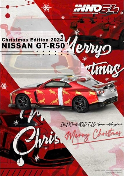  Mô hình xe Nissan GTR-R50 version Christmas 2024 Red chrome - Chase Gold tỉ lệ 1:64 Inno64 IN64-R50-XMAS24 