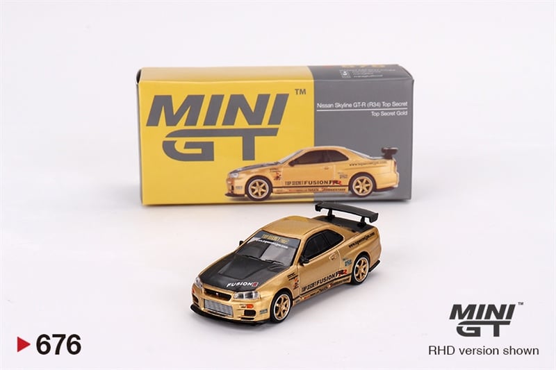  Mô hình xe Nissan Skyline GT-R (R34) Top Secret Top Secret Gold Japan Exclusive tỉ lệ 1:64 MiniGT MGT00676 