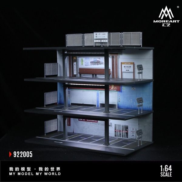  Hộp trưng bày mica mô phỏng bãi đỗ xe 3 tầng có đèn Japanese kích thước 30x15x28.5cm tỉ lệ 1:64 MoreArt MO922005 
