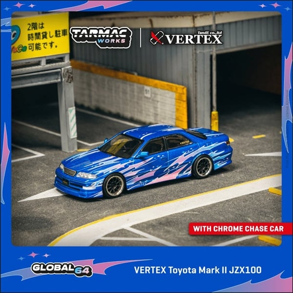  Mô hình xe VERTEX Toyota Mark II JZX100, Blue Metallic tỉ lệ 1:64 Tarmac Works T64G-024-BL 