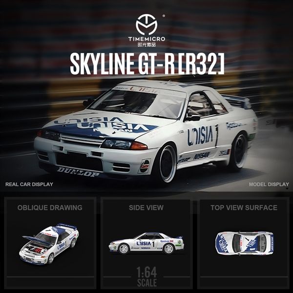  Mô hình xe Nissan GTR R32 White Blue No.1 UNISIA tỉ lệ 1:64 Time Micro TM644140 