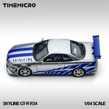  Mô hình xe Skyline GT-R R34 Silver-Blue tỉ lệ 1:64 Time Micro TM800502 