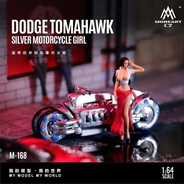  Mô hình nhân vật nữ và xe mô tô Dodge Tomahawk Silver Motorcycle Girl Figure resin tỉ lệ 1:64 MoreArtMO222168 