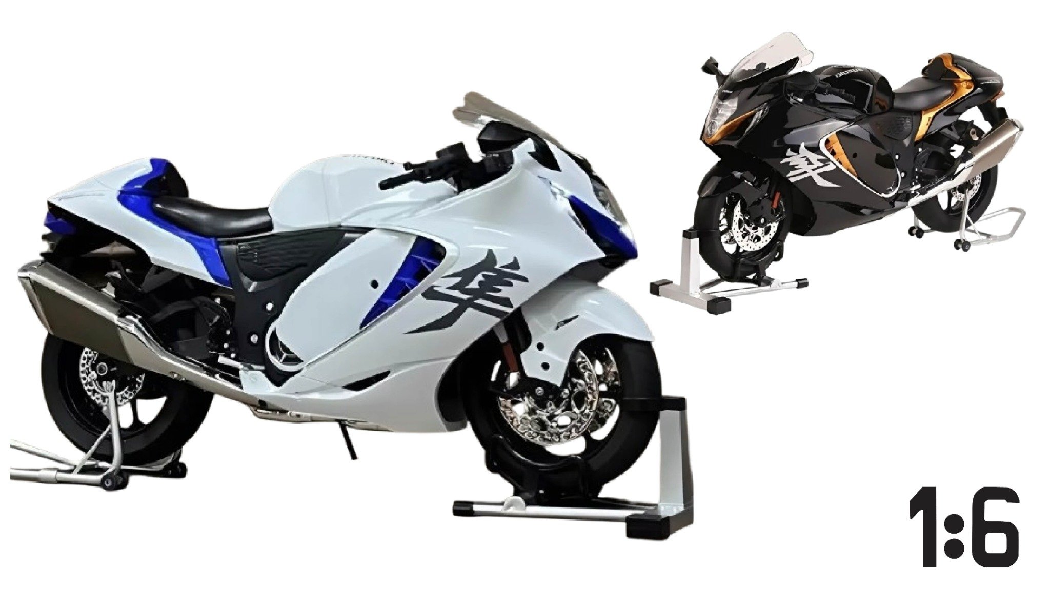  Mô hình xe Suzuki Hayabusa 1300 có động cơ - phun khói khi vặn ga - kèm ben nâng tỉ lệ lớn 1:6 Alloy Model MT06004 