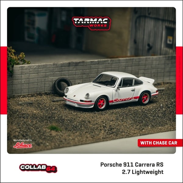  Mô hình xe Porsche 911 Carrera RS 2.7 Lightweight, White/Red tỉ lệ 1:64 Tarmac works T64S-023-WR 