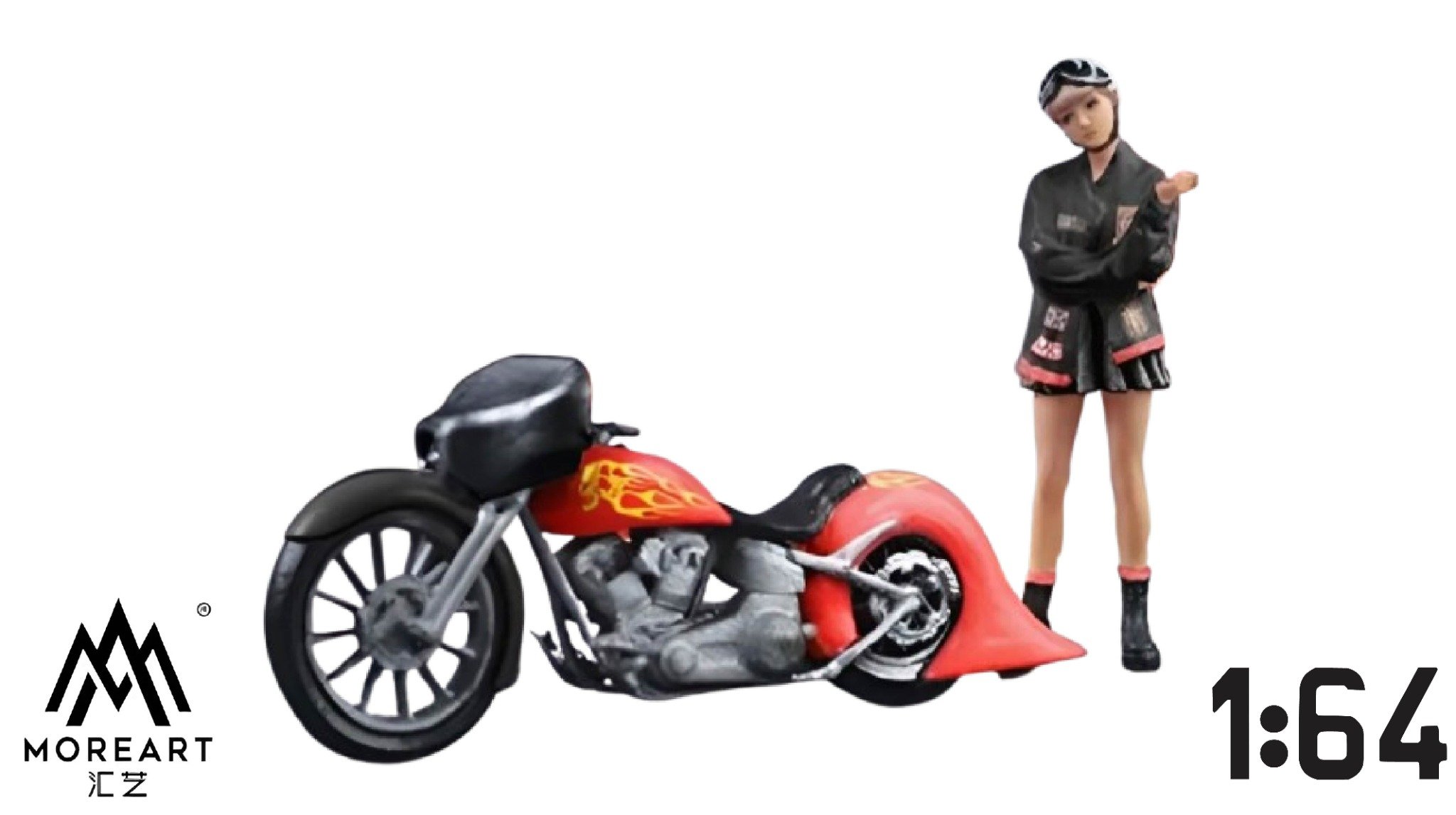  Mô hình xe và nhân vật figure Harley Red Flame Retro Motorcycle Girl tỉ lệ 1:64 MoreArt MO222100 