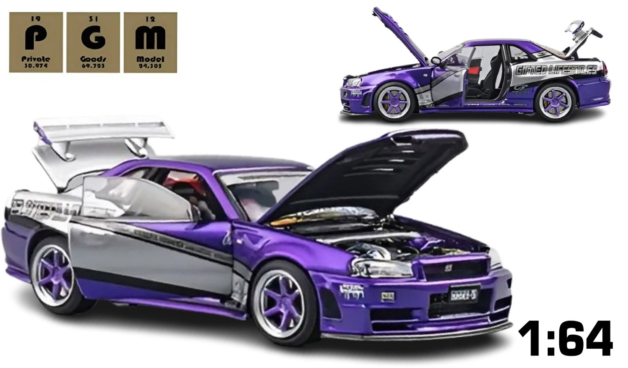  Mô hình xe Nissan Skyline R34 Z-Tune - Candy Purple Sliver HEC 2025 giới hạn 999pcs tỉ lệ 1:64 PGM OT64283 