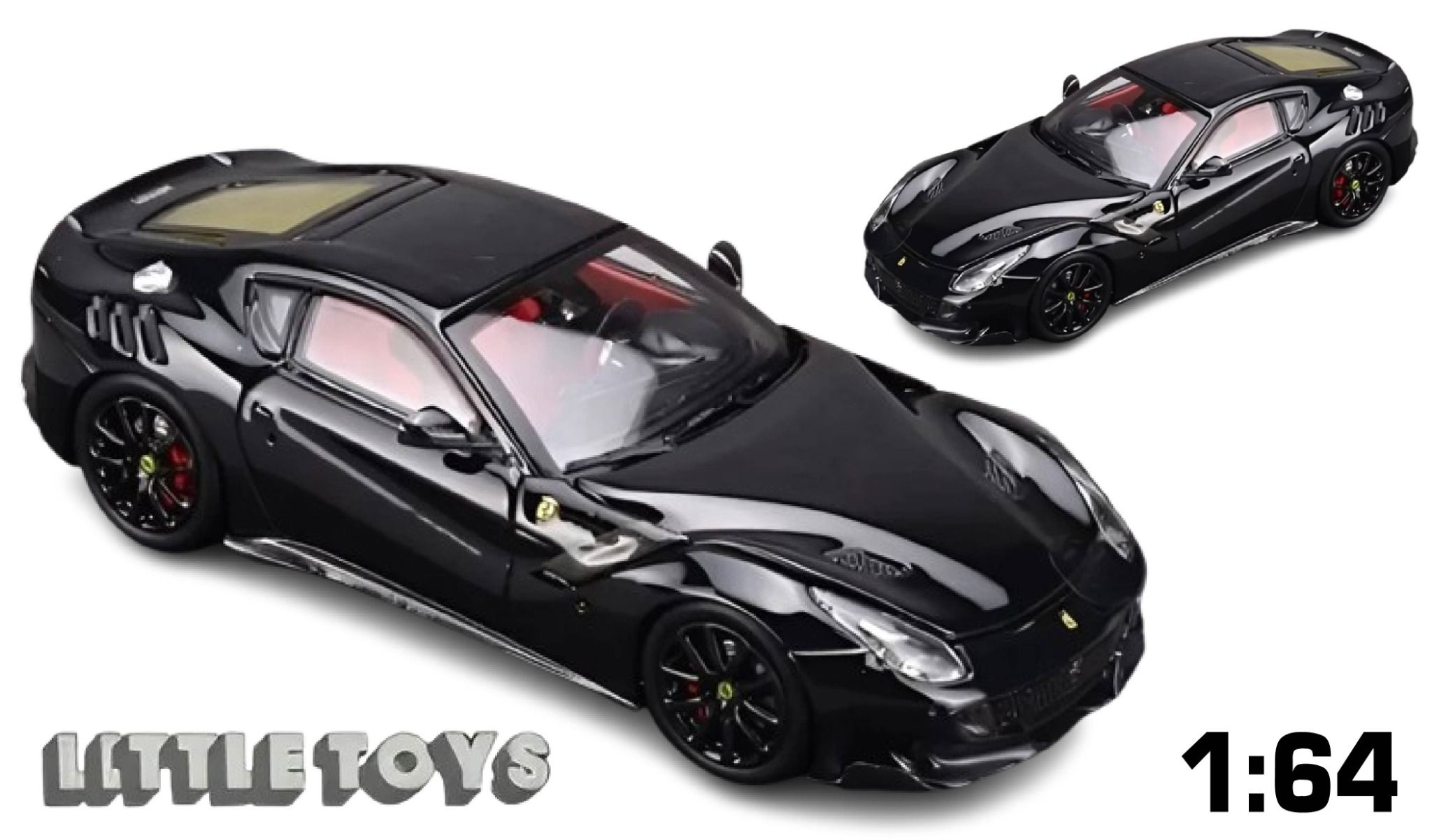  Mô hình xe Ferrari F12 TDF black version mở được capo tỉ lệ 1:64 Little Toys OT64410 