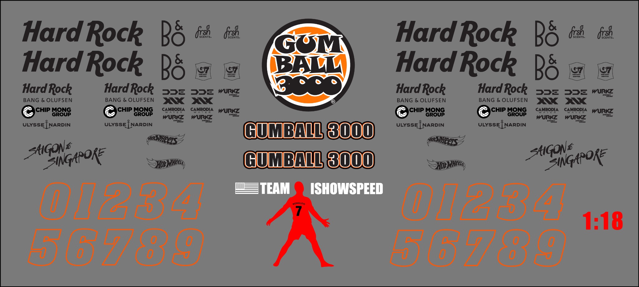  Decal UV sự kiện Gumball 3000 cho mô hình ô tô tỉ lệ 1:18 dán tất cả nền màu Autono1 DC831 