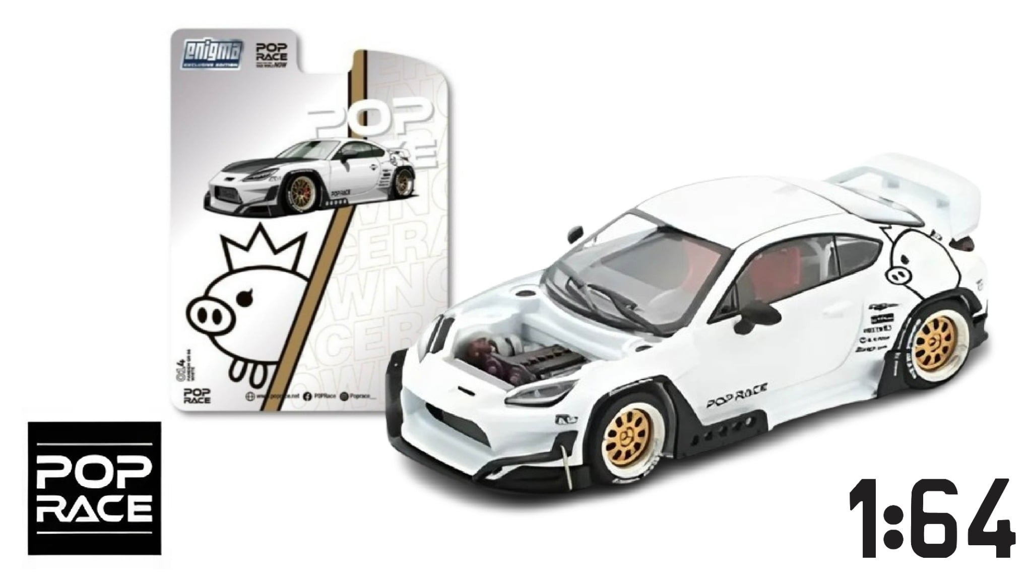  Mô hình xe Toyota Pandem GR86 - Crystal White Pearl bản card tỉ lệ 1:64 Poprace x Enigma PRE014 
