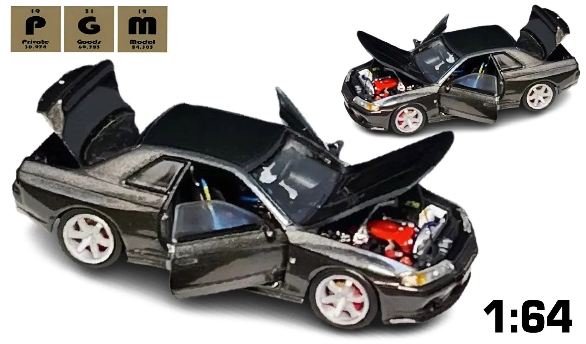  Mô hình xe Nissan GTR R32 Metallic Gray Limited to 999 tỉ lệ 1:64 PGM PGM-641101 
