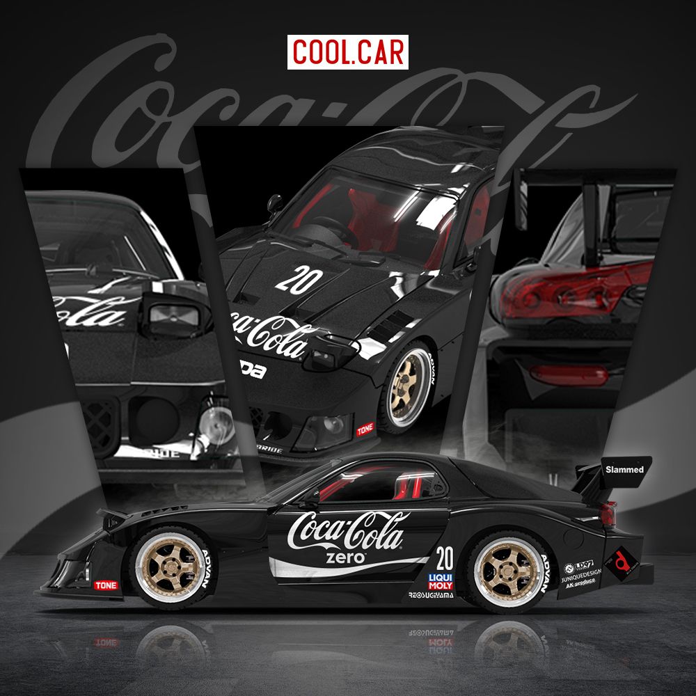  Mô hình xe Mazda RX-7 LB-Super Silhouette Liberty Walk Black Coca Cola tỉ lệ 1:64 Cool car CC647602 