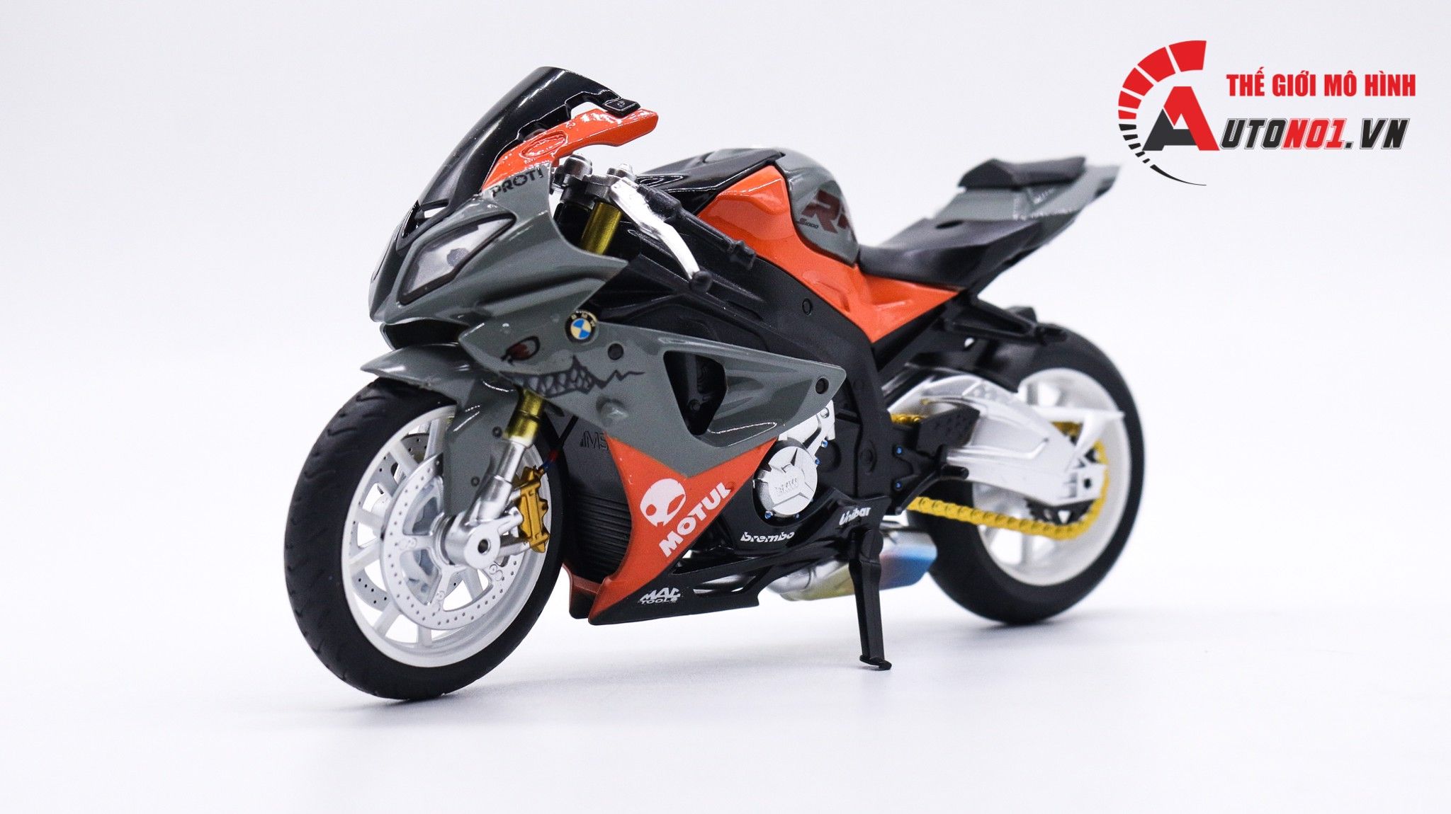  Mô hình xe độ Bmw S1000rr Hàm Cá Mập Gray - Orange - Pô Sc 1:12 Autono1 MSZ D224H 