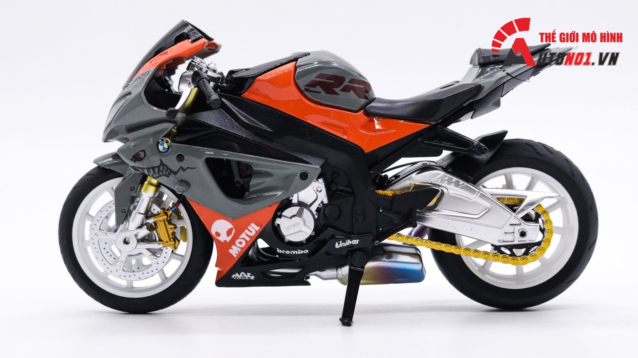  Mô hình xe độ Bmw S1000rr Hàm Cá Mập Gray - Orange - Pô Sc 1:12 Autono1 MSZ D224H 