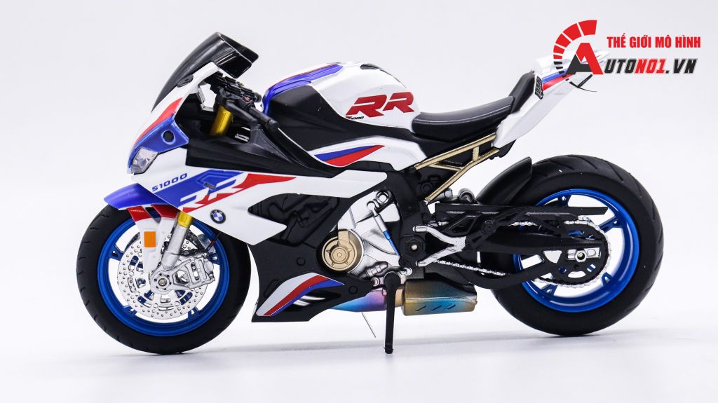 MÔ HÌNH XE ĐỘ BMW S1000RR WHITE BLUE 2020 ĐỘ PÔ AR KIM LOẠI 1:12 D116