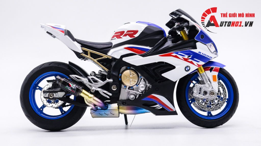 MÔ HÌNH XE ĐỘ BMW S1000RR WHITE BLUE 2020 ĐỘ PÔ AR KIM LOẠI 1:12 D116