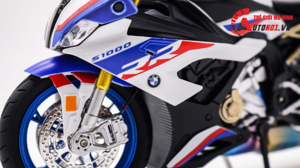 MÔ HÌNH XE ĐỘ BMW S1000RR WHITE BLUE 2020 ĐỘ PÔ AR KIM LOẠI 1:12 D116