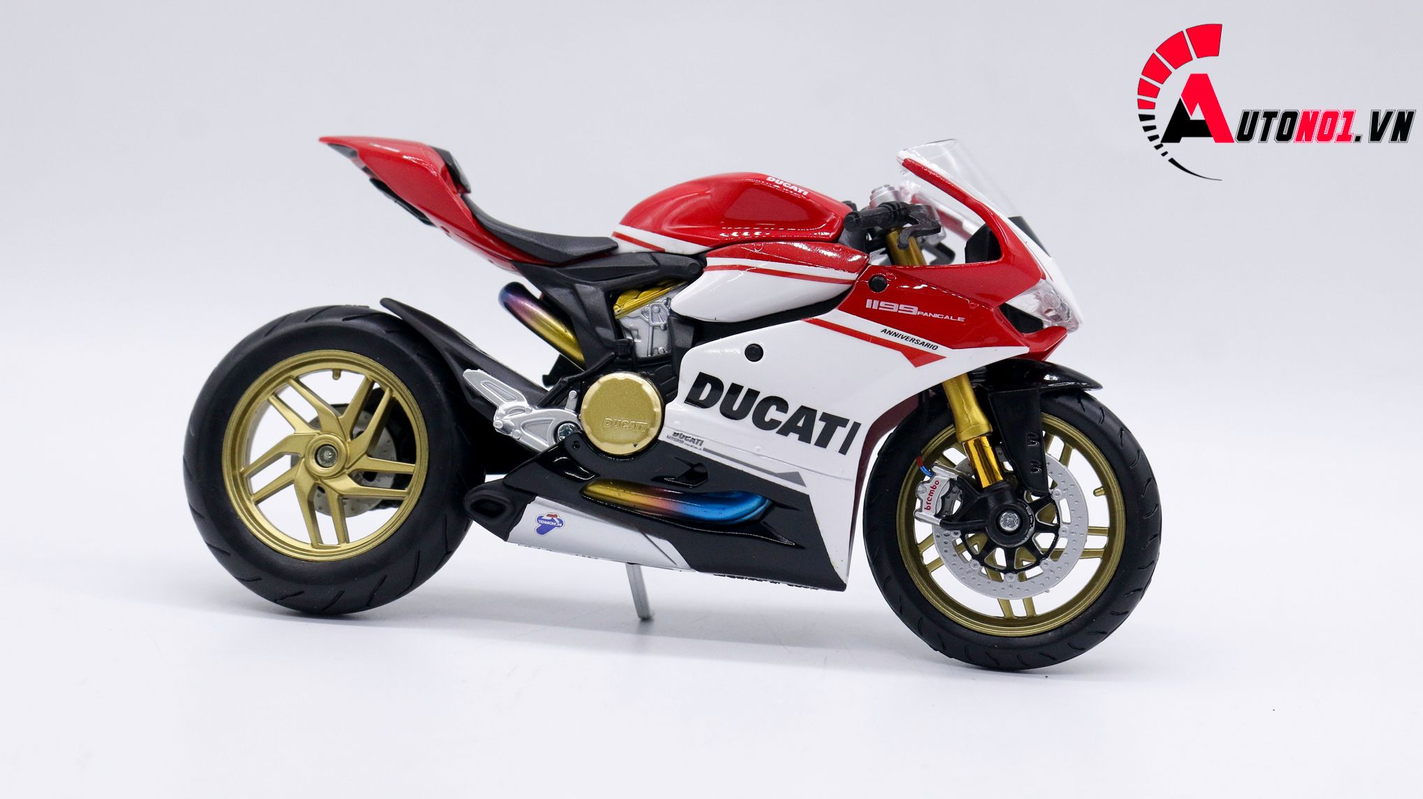  Mô hình siêu Xe Ducati 1299 Panigale S Custom 50th Anniversary Red White 1:12 Autono1 D220H 