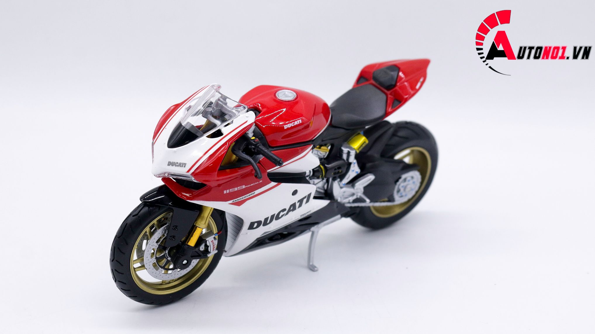  Mô hình siêu Xe Ducati 1299 Panigale S Custom 50th Anniversary Red White 1:12 Autono1 D220H 