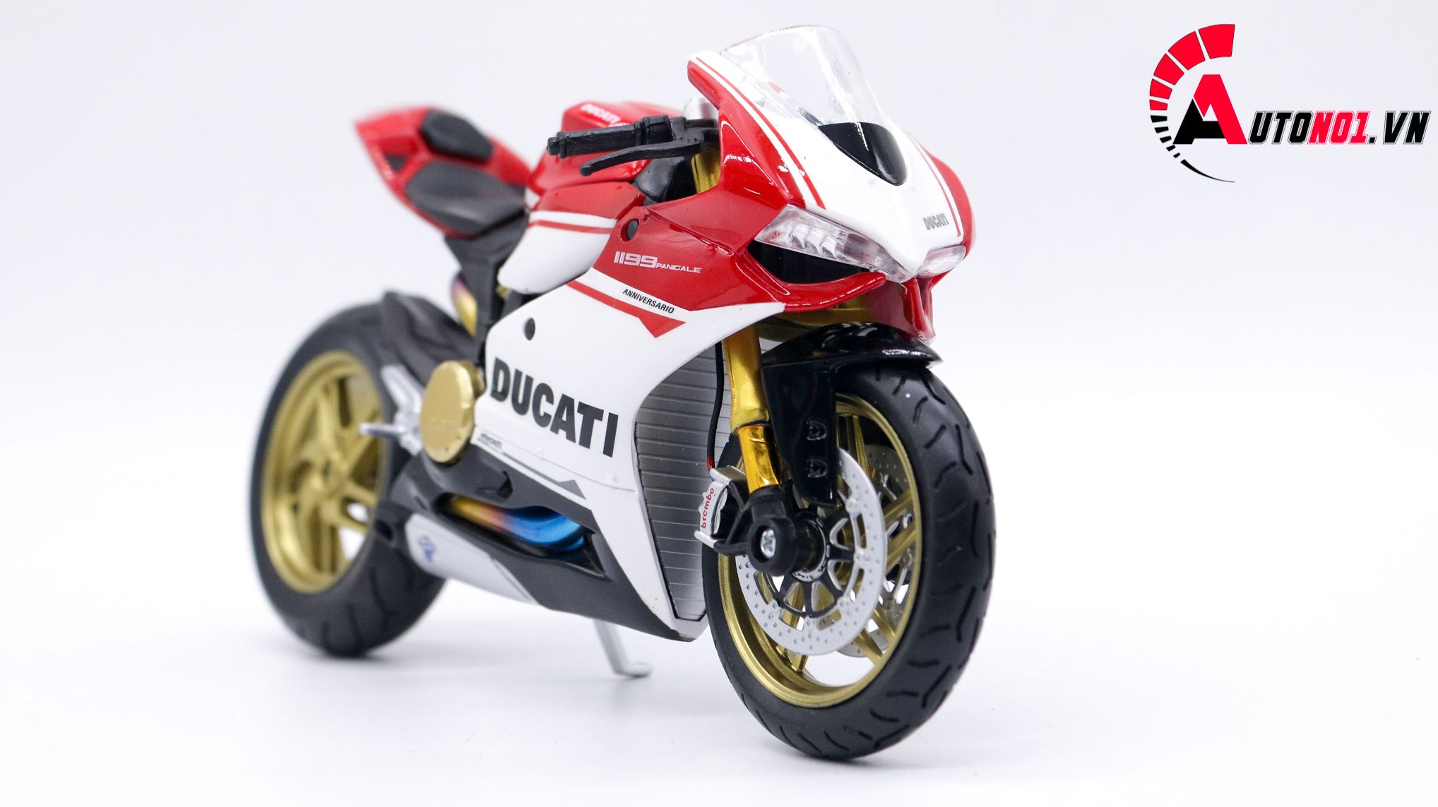  Mô hình siêu Xe Ducati 1299 Panigale S Custom 50th Anniversary Red White 1:12 Autono1 D220H 