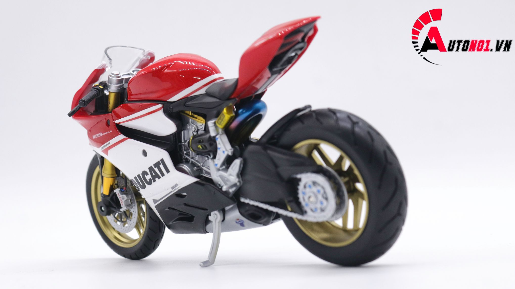  Mô hình siêu Xe Ducati 1299 Panigale S Custom 50th Anniversary Red White 1:12 Autono1 D220H 