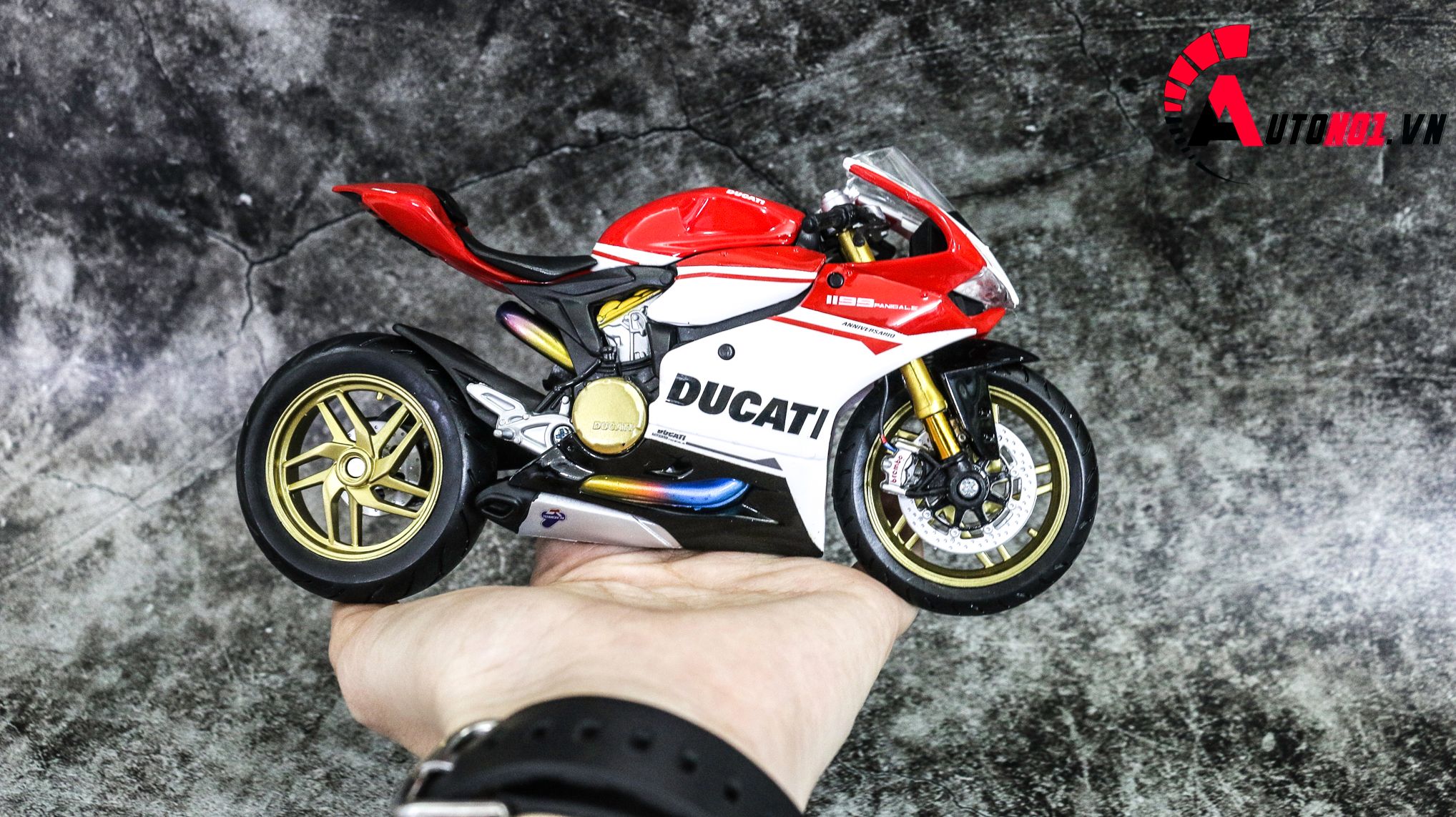  Mô hình siêu Xe Ducati 1299 Panigale S Custom 50th Anniversary Red White 1:12 Autono1 D220H 