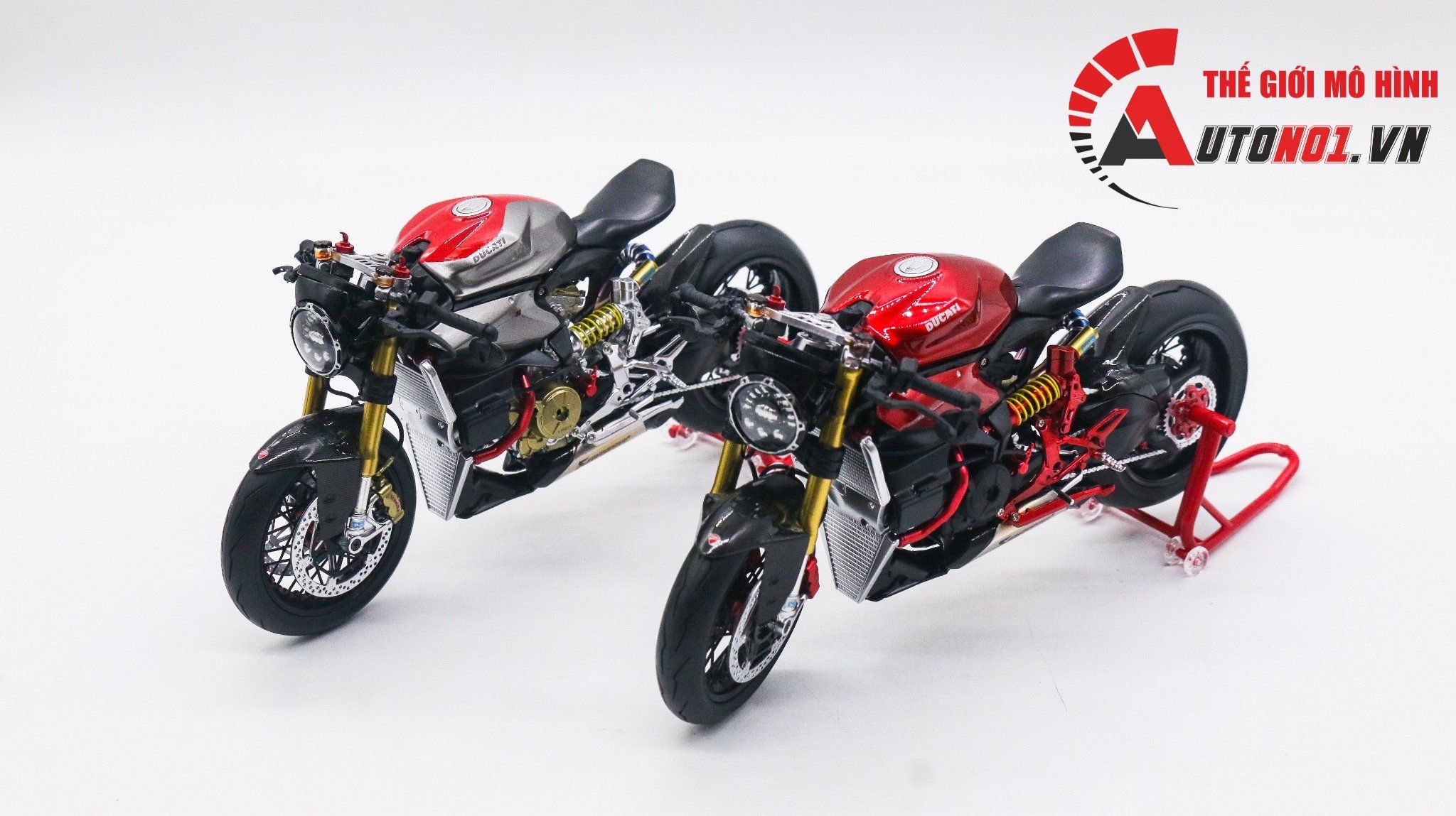  Mô hình xe cao cấp Ducati 1199 Panigale Cafe Racer Grey Red cao cấp nồi khô ghi đông mâm căm 1:12 Tamiya D201 