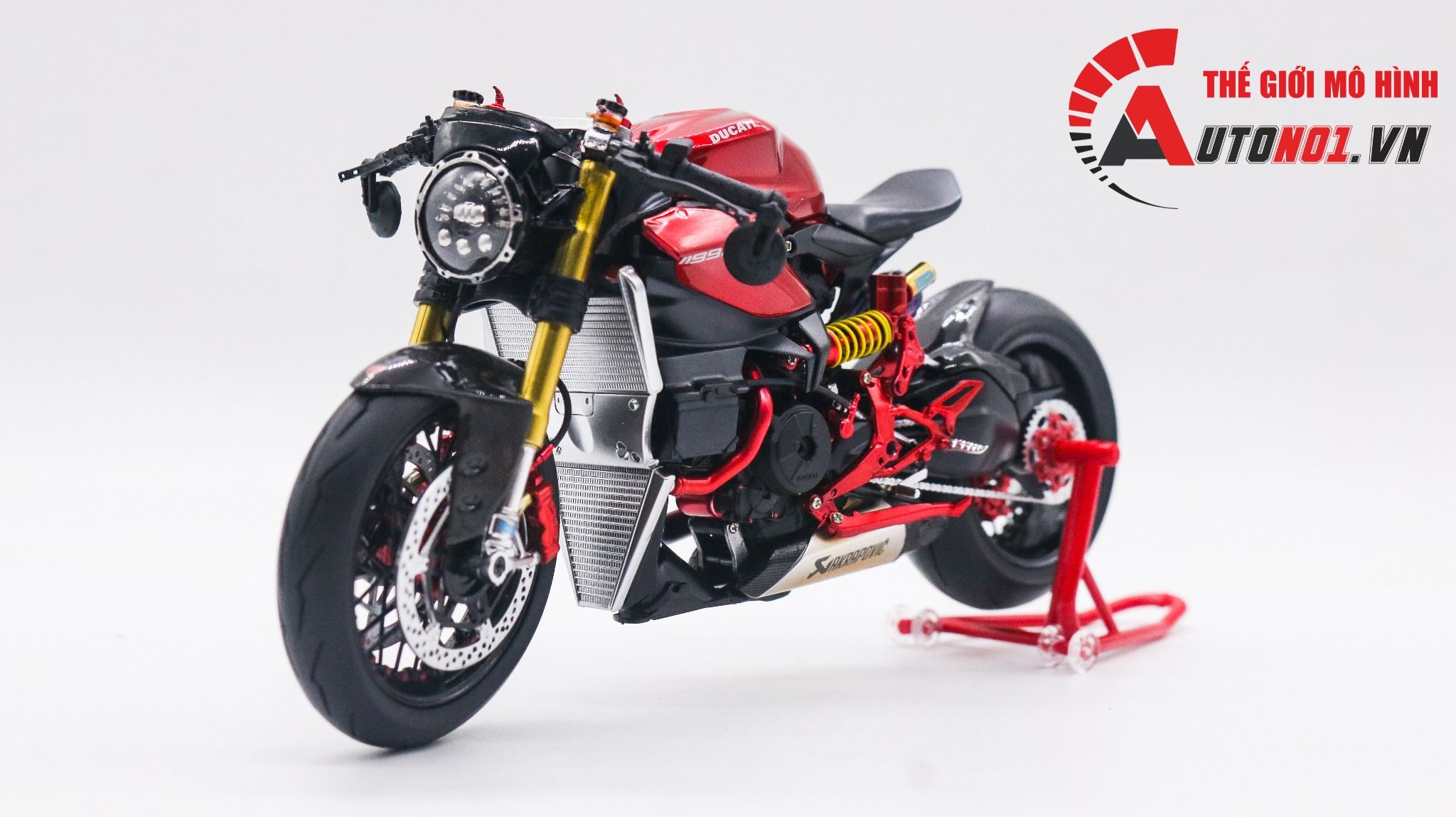  Mô hình xe cao cấp Ducati 1199 Panigale Cafe Racer Grey Red cao cấp nồi khô ghi đông mâm căm 1:12 Tamiya D201 