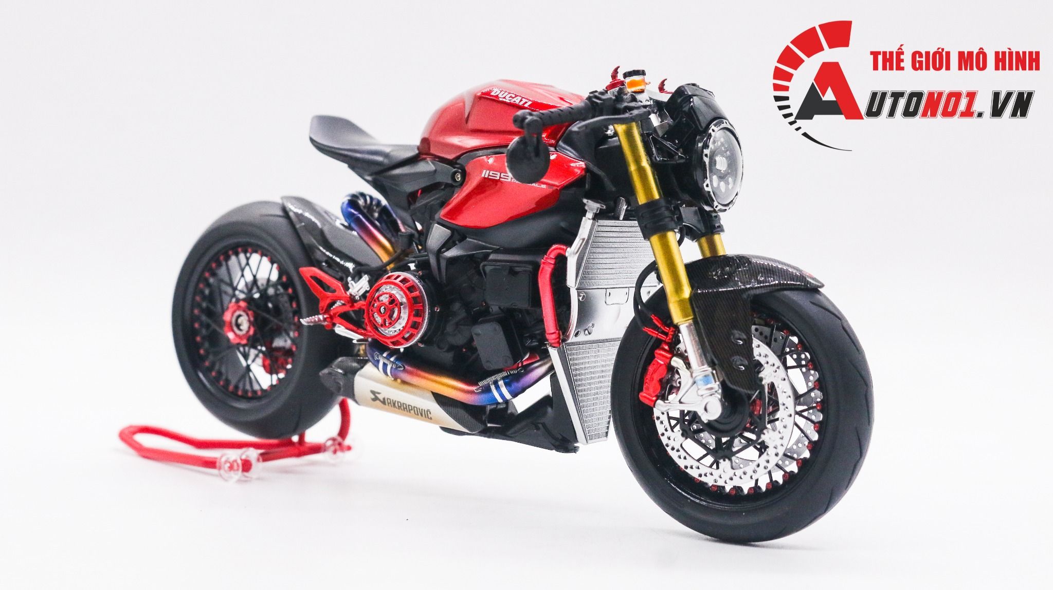  Mô hình xe cao cấp Ducati 1199 Panigale Cafe Racer Grey Red cao cấp nồi khô ghi đông mâm căm 1:12 Tamiya D201 