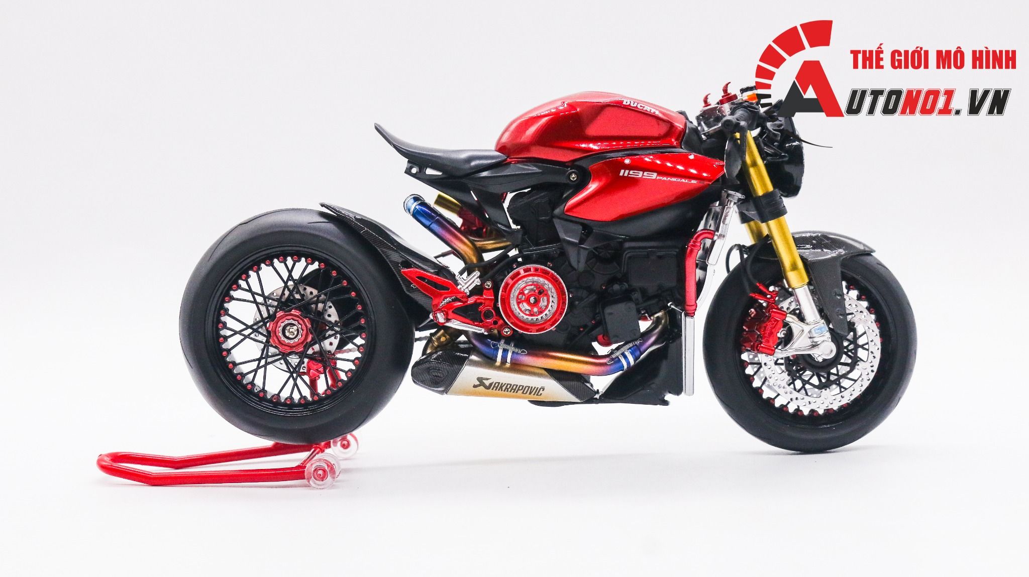  Mô hình xe cao cấp Ducati 1199 Panigale Cafe Racer Grey Red cao cấp nồi khô ghi đông mâm căm 1:12 Tamiya D201 