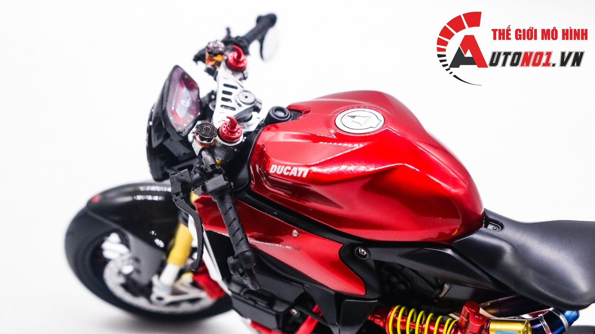  Mô hình xe cao cấp Ducati 1199 Panigale Cafe Racer Grey Red cao cấp nồi khô ghi đông mâm căm 1:12 Tamiya D201 