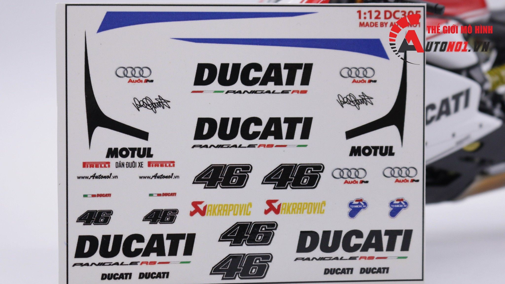  Decal nước độ Ducati Panigale - Audi RS 1:12 Autono1 DC601H 