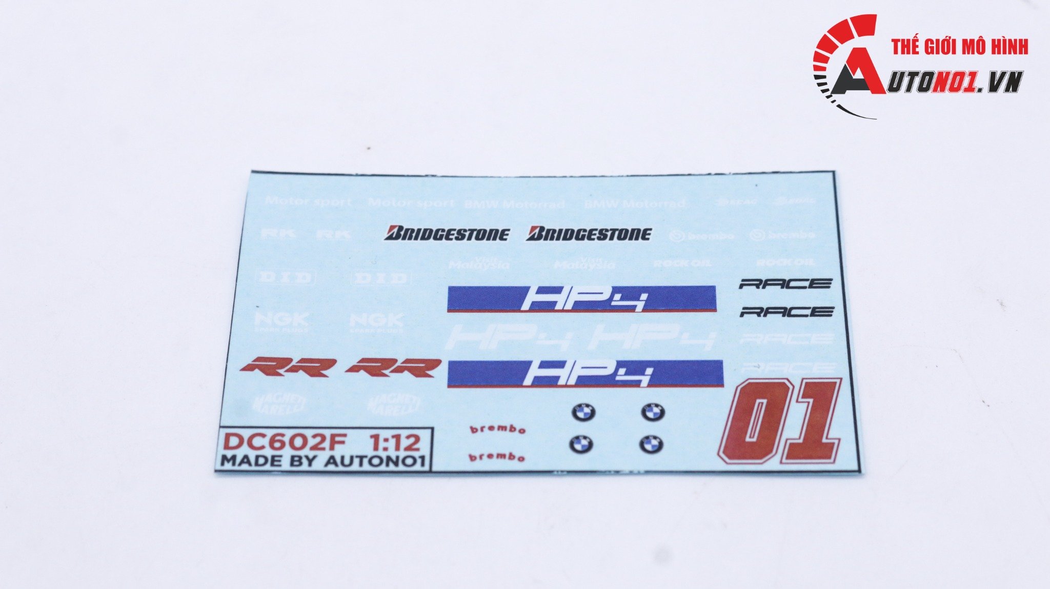  Decal nước HP4 Race dán mọi nền màu cho xe mô hình tỉ lệ 1:12 Autono1 DC602f 