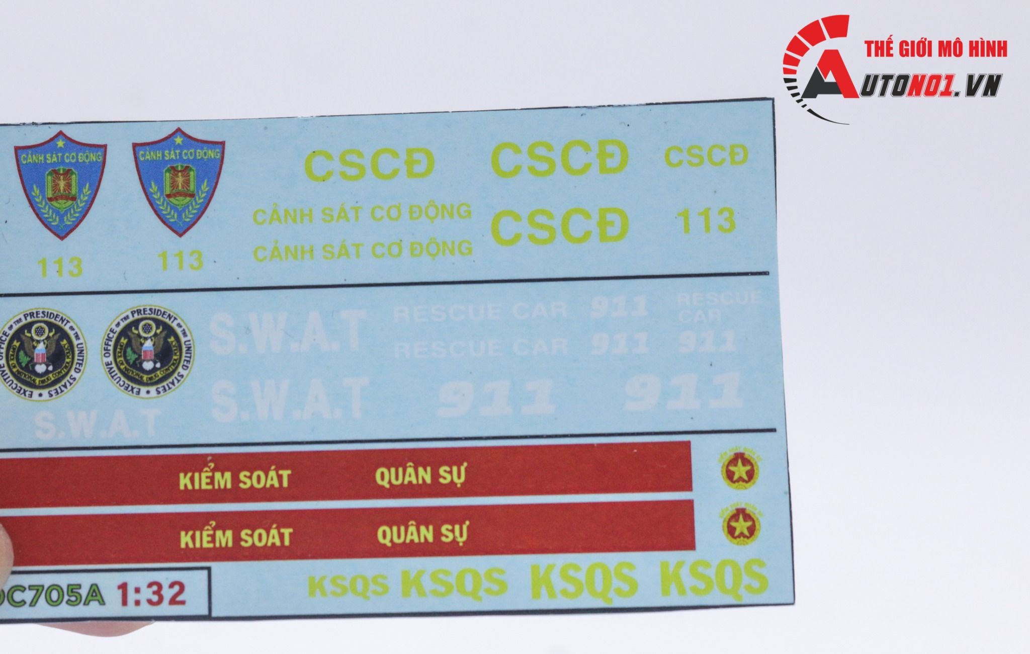  Decal nước cho xe chuyên dụng CSCĐ-SWAT-KSQS dán mọi nền màu cho xe mô hình tỉ lệ 1:32 DC705 