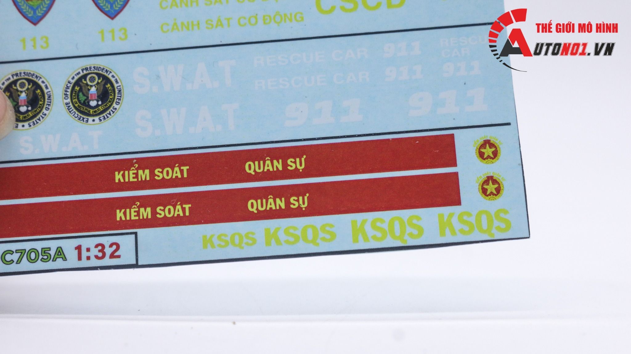 Decal nước cho xe chuyên dụng CSCĐ-SWAT-KSQS dán mọi nền màu cho xe mô hình tỉ lệ 1:32 DC705 