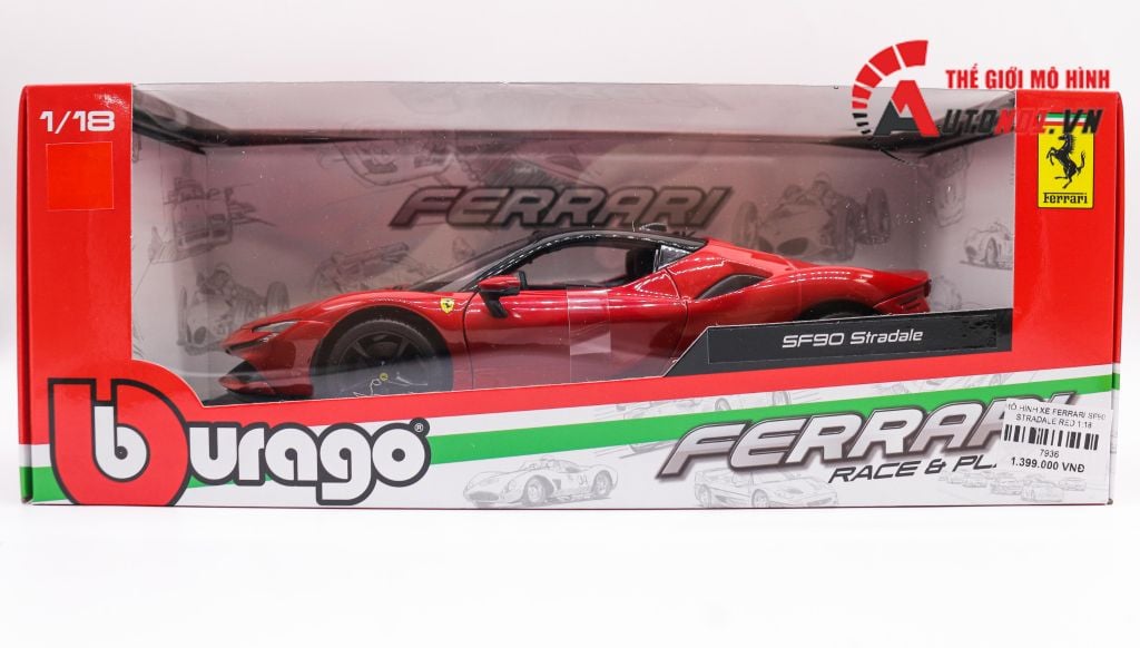 MÔ HÌNH XE FERRARI SF90 STRADALE RED 1:18 BBURAGO 7936