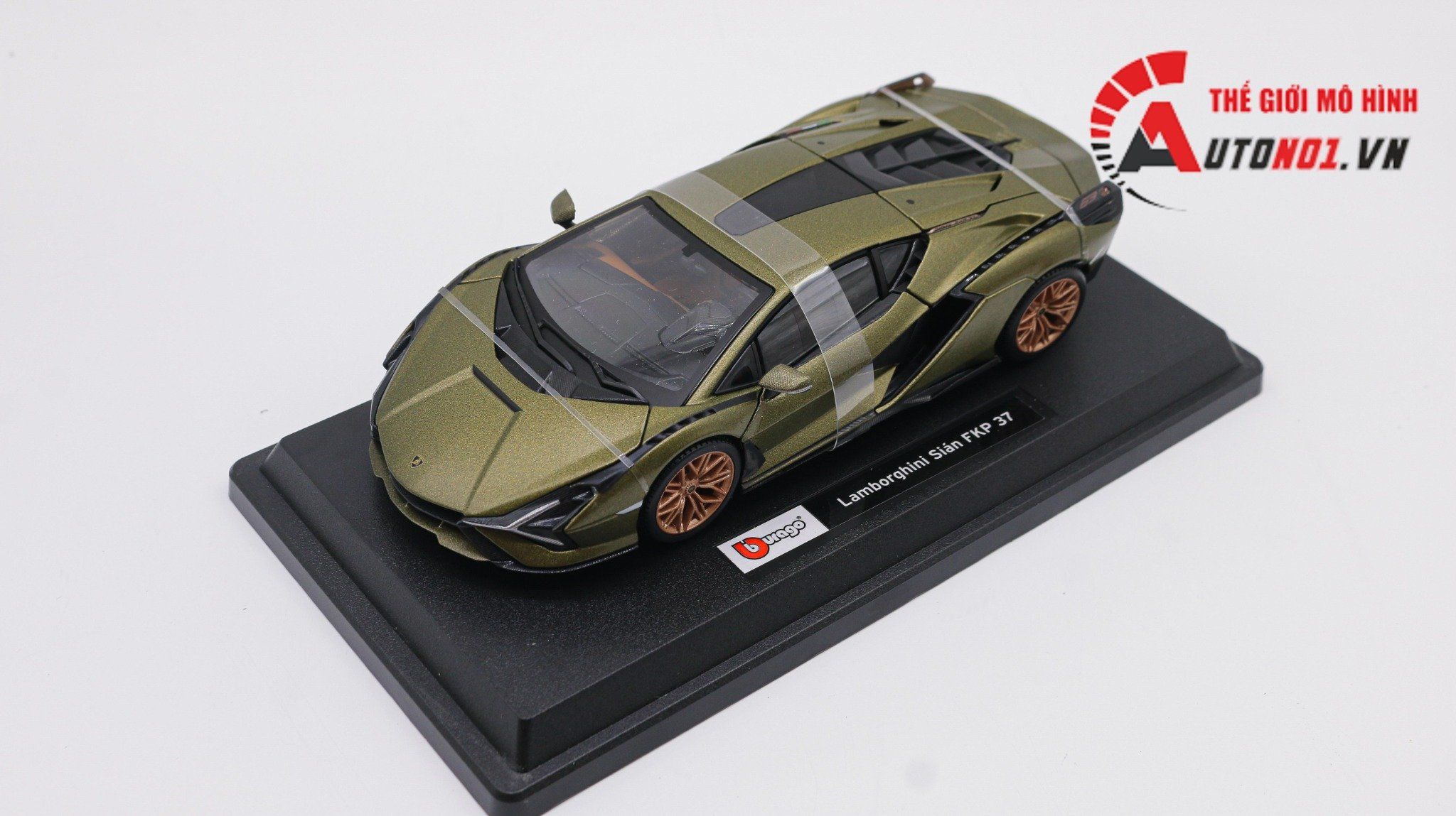  Mô hình xe Lamborghini Sian Fkp 37 Green đánh lái được full open 1:24 Bburago 7934 