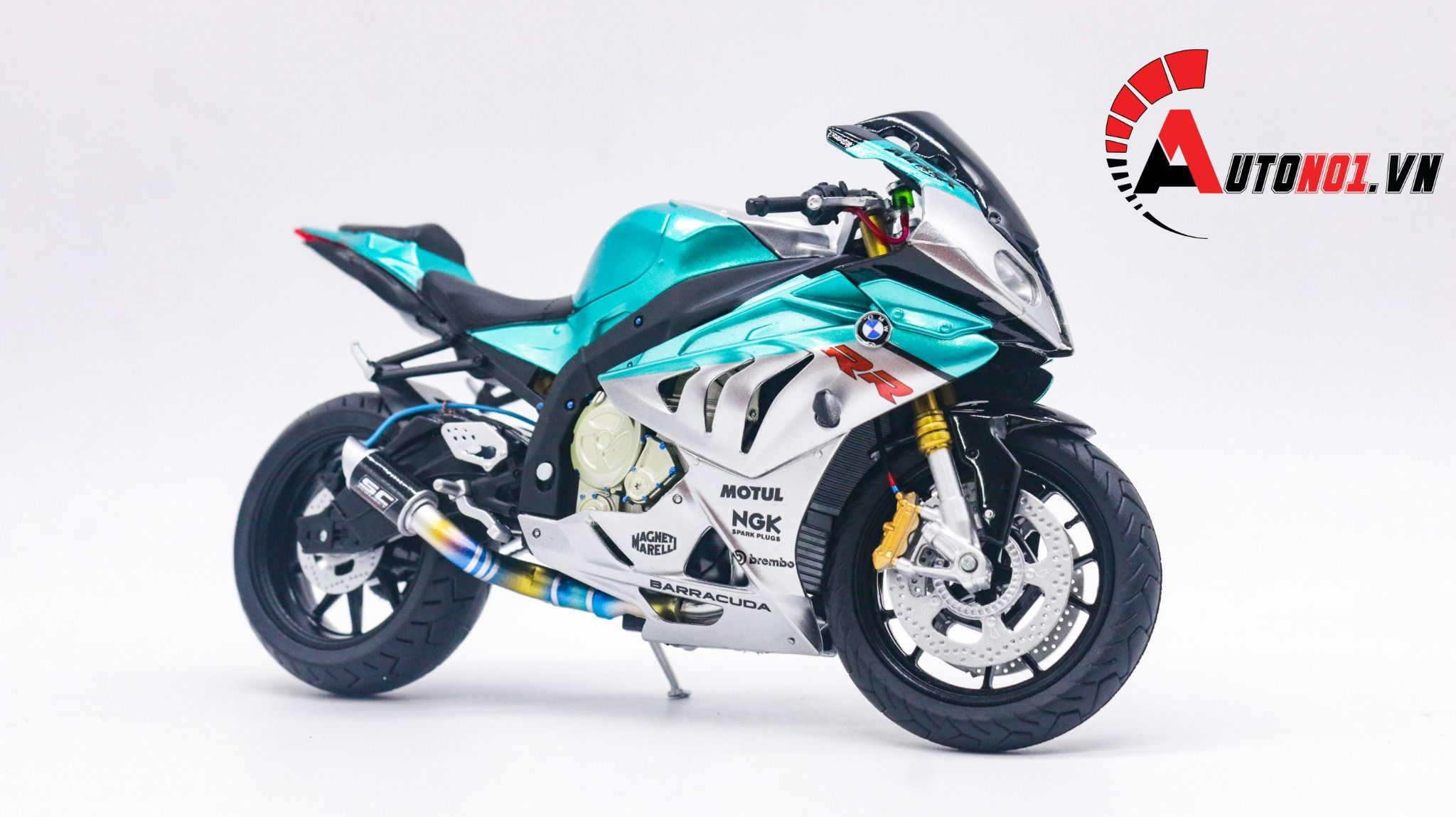  Mô hình xe độ BMW S1000RR green metallic độ pô 1:12 Autono1 Joycity D022F 