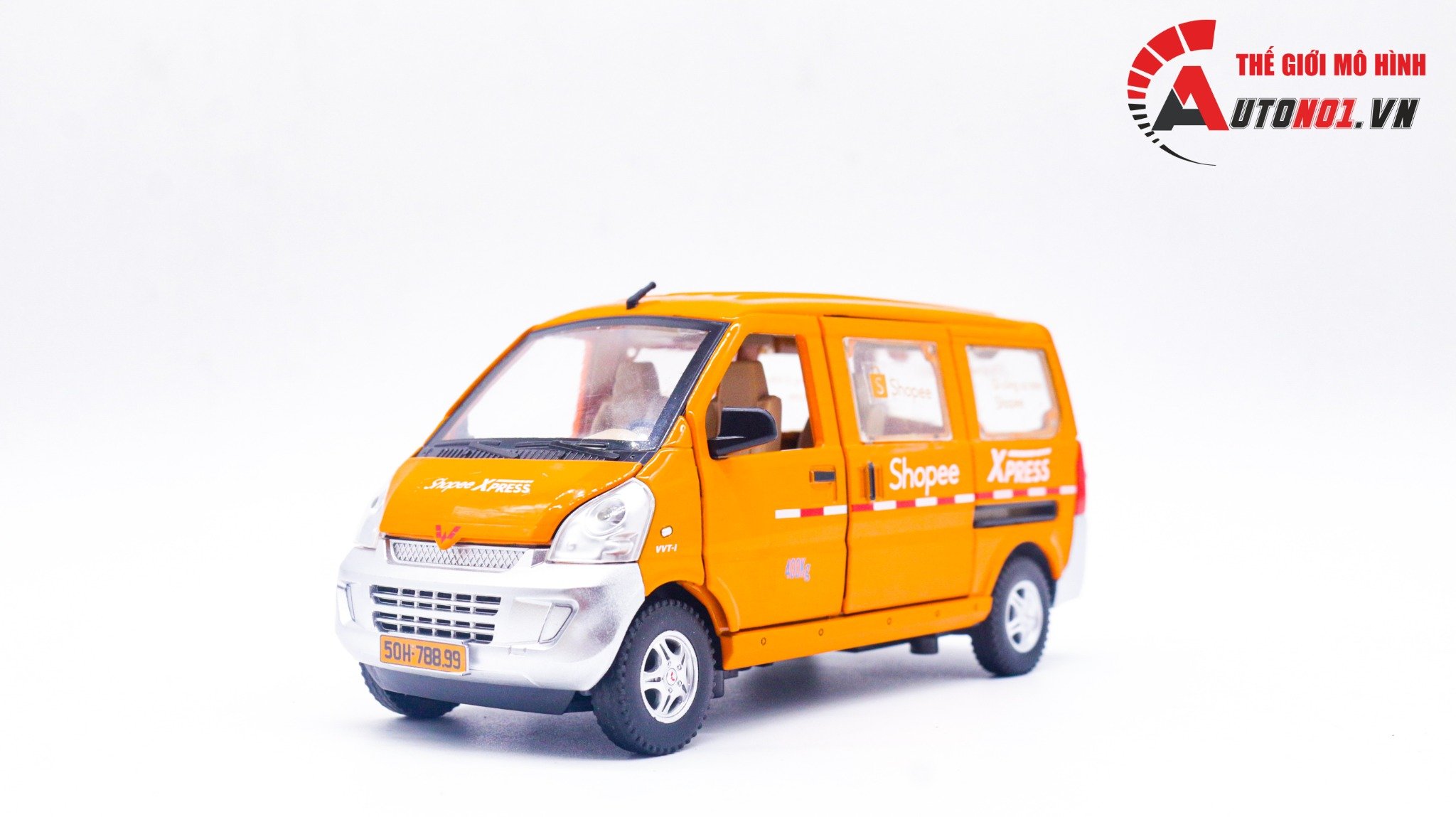  Mô hình xe dịch vụ vận chuyển độ tem Shopee Express full open có âm thanh-đèn tỉ lệ 1:24 Autono1 Jinlifiang OT206 