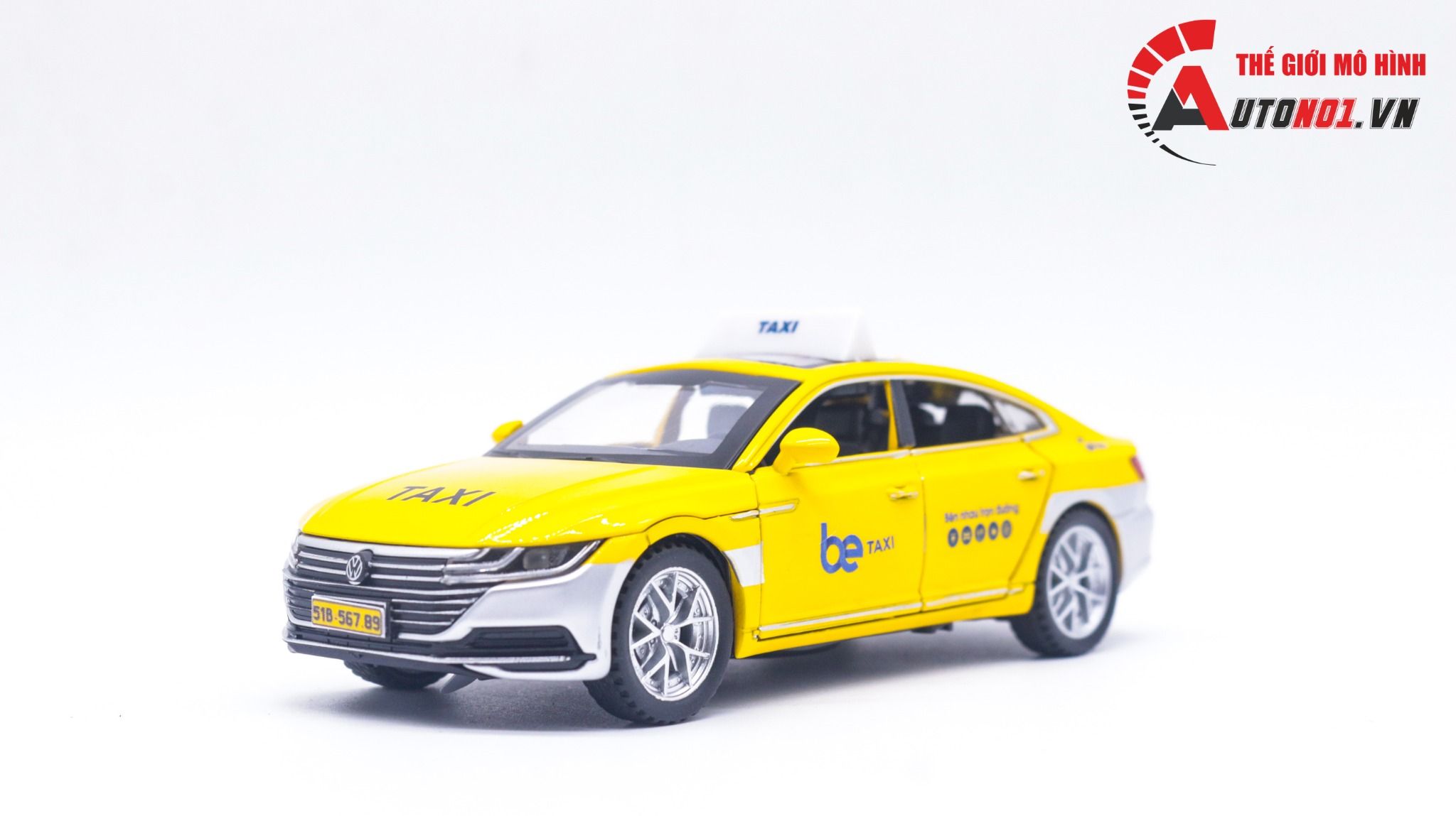  Mô hình xe dịch vụ taxi Volkwagen CC độ tem Be full open có âm thanh-đèn tỉ lệ 1:32 Autono1 Chezhi OT203 