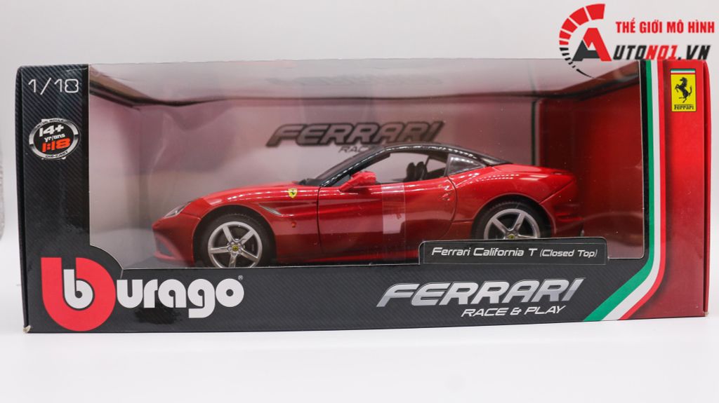 XE MÔ HÌNH FERRARI CALIFORNIA T CLOSE TOP RED 1:18 BBURAGO 1678