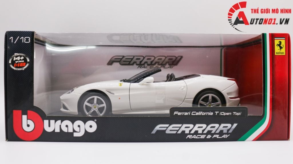 XE MÔ HÌNH FERRARI CALIFORNIA T OPEN TOP WHITE 1:18 BBURAGO 1676