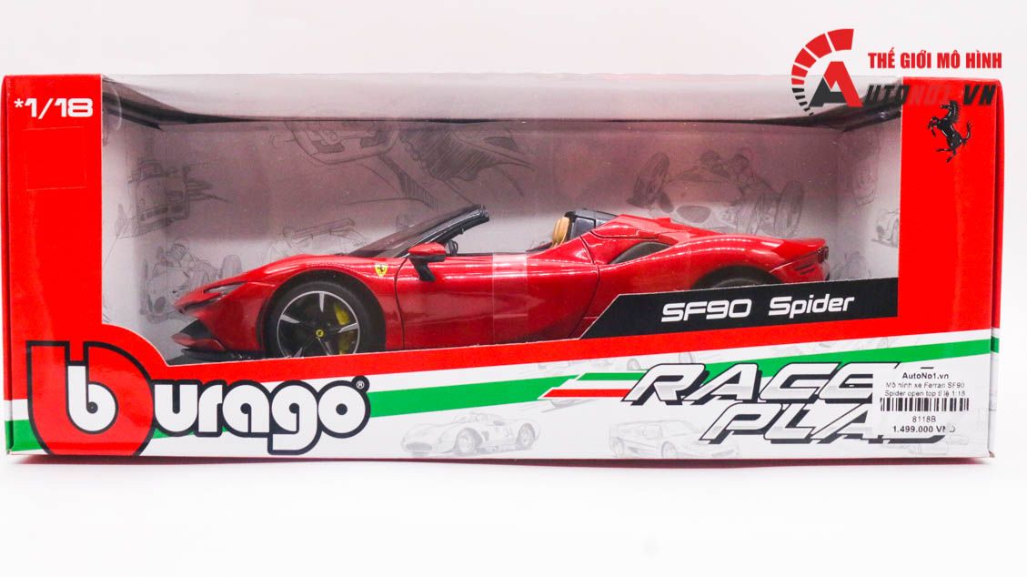  Mô hình xe Ferrari SF90 Spider open top tỉ lệ 1:18 Bburago 8118 