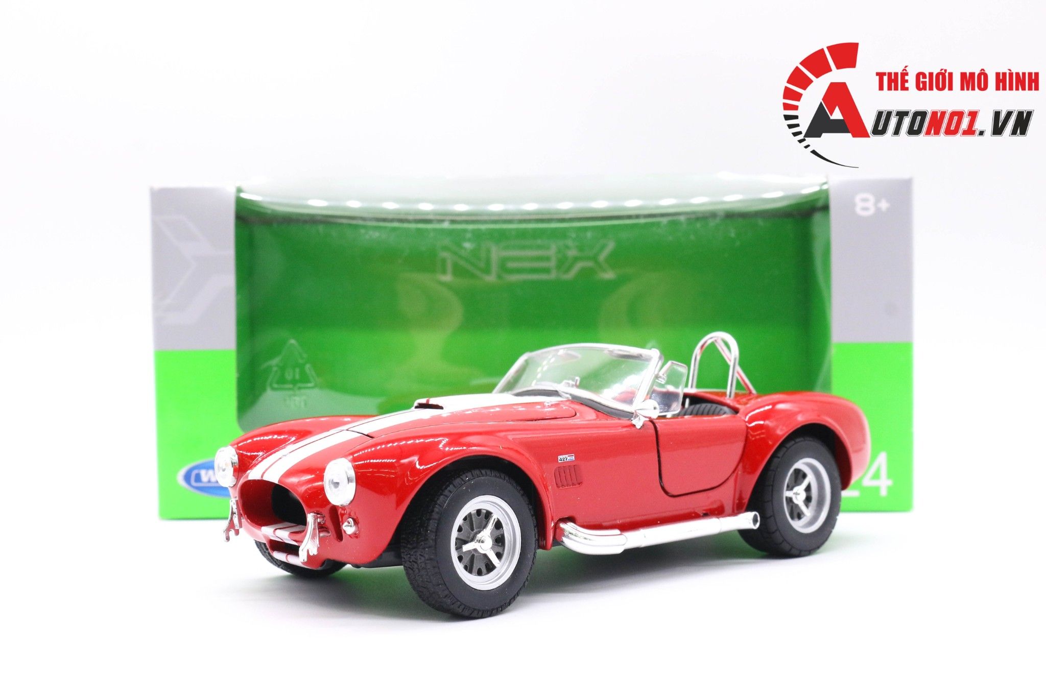  XE MÔ HÌNH SHELBY COBRA 427 S/C 1965 RED 1:24 WELLY 2214 