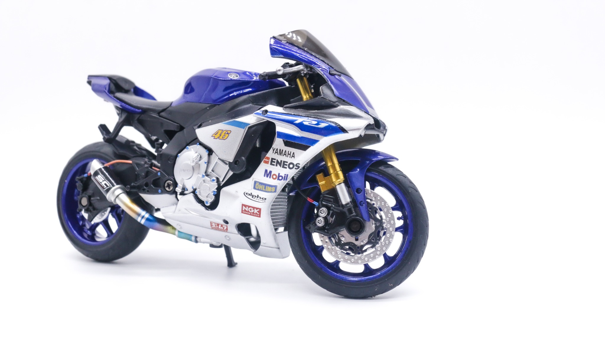  Mô hình xe độ Yamaha Yzf R1m Blue Pô Akrapovic 1:12 Autono1 MSZ D028C 