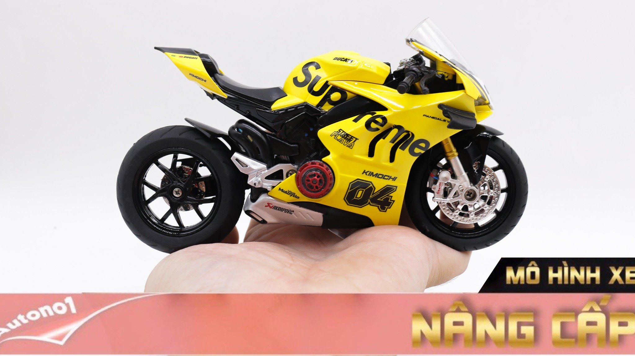  Mô hình xe độ Ducati Supreme V4s Nồi Khô Yellow Tỉ Lệ 1:12 Autono1 D223G 