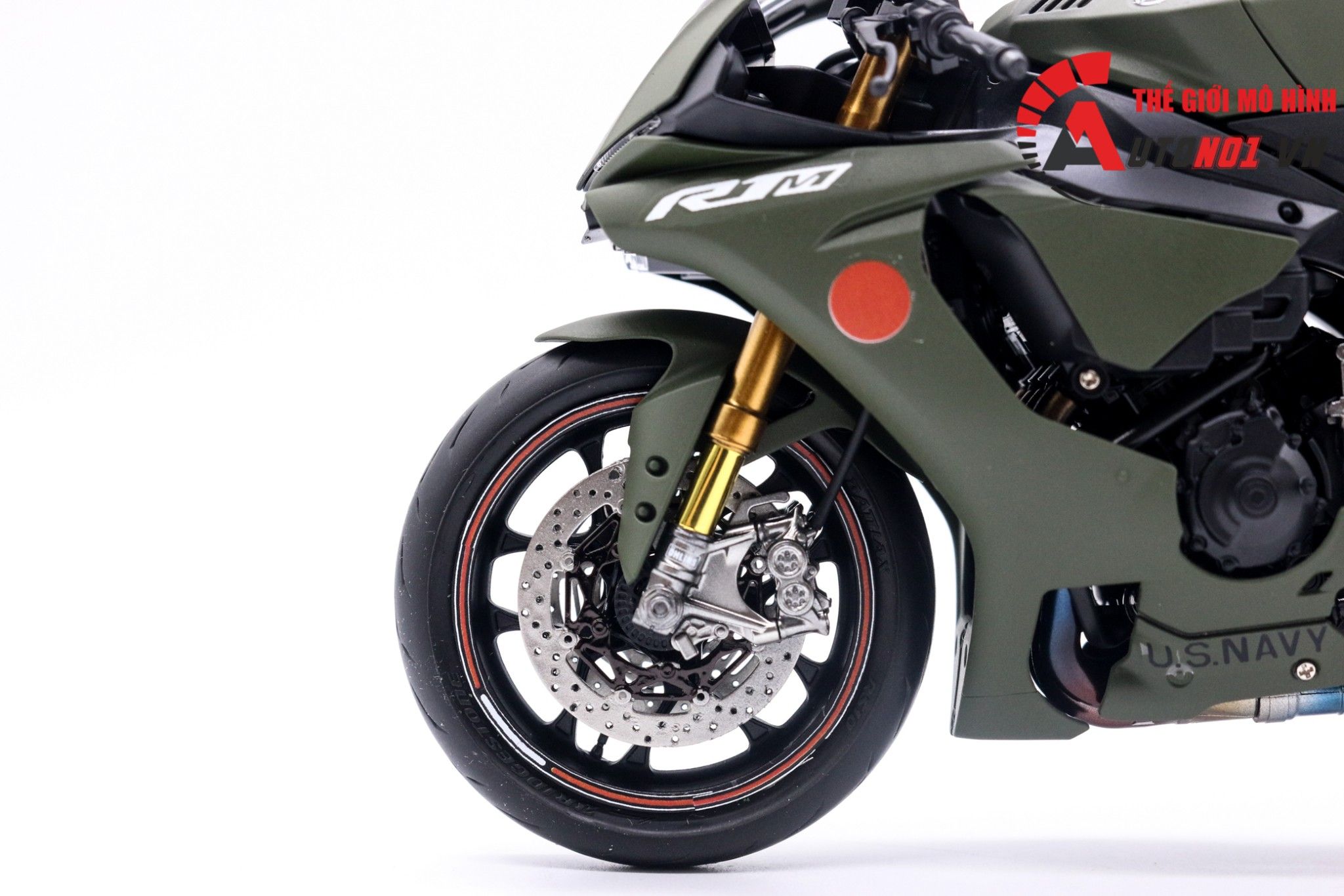  Mô hình xe Yamaha Yzf R1m Us.Navy Green Army 1:12 Tamiya D070 