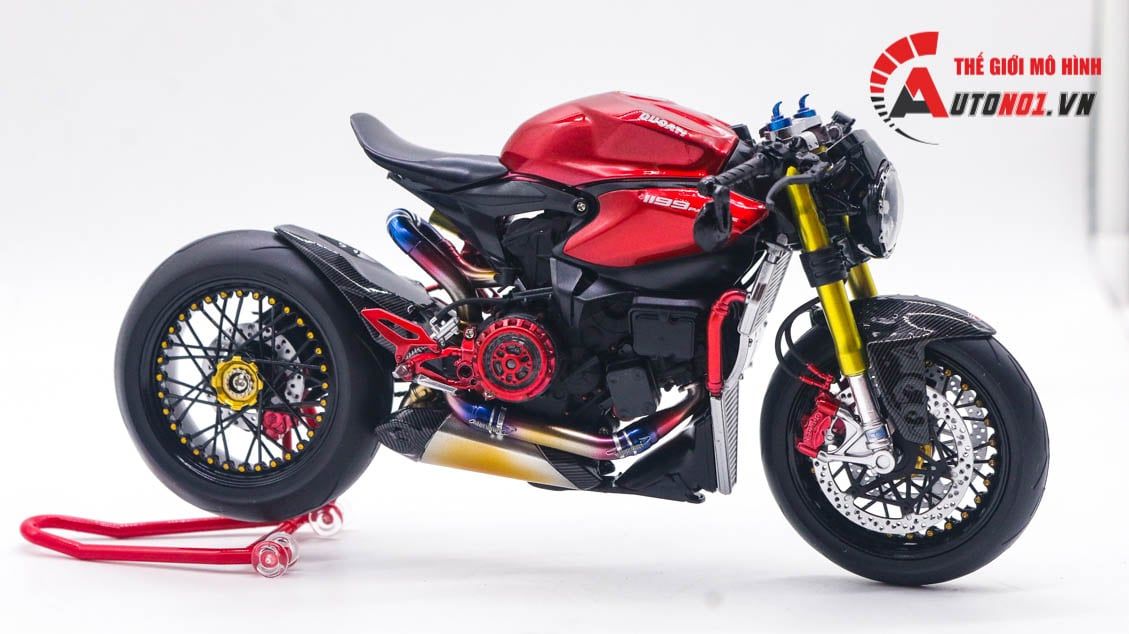  Mô hình xe cao cấp Ducati 1199 Panigale Cafe Racer Grey Red cao cấp nồi khô ghi đông mâm căm 1:12 Tamiya D201 