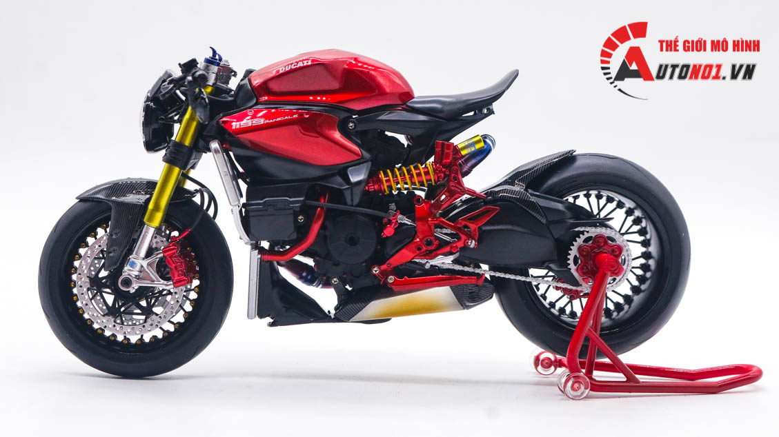  Mô hình xe cao cấp Ducati 1199 Panigale Cafe Racer Grey Red cao cấp nồi khô ghi đông mâm căm 1:12 Tamiya D201 